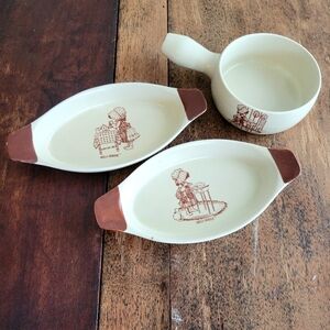 set of vintage stoneware holly hobbie  baking dishes